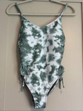 Tie-Dye Green One-Piece Swimsuit with Adjustable Side Ruching Medium coverage SP